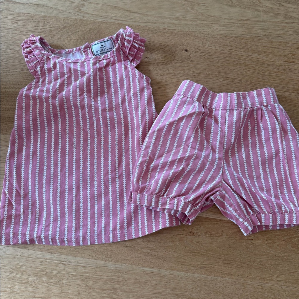 Pink Striped Girls Ruffle Shoulder Set - Kids Matching Set